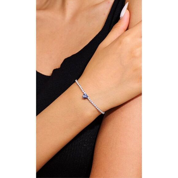 AllenCOCO Heart Birthstone Sterling Silver Bracelet Hypoallergenic 14K White Gol - Picture 5 of 6